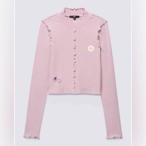 NWT Vans Off The Wall Pink Ruffled Long Sleeve Top Floral Embroidery XL